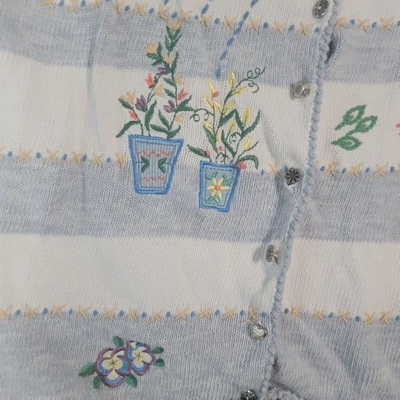 Vintage 90s Teddi Size 1x Crochet  Floral Embroidery Grandma Cardigan‎ - Picture 2 of 8